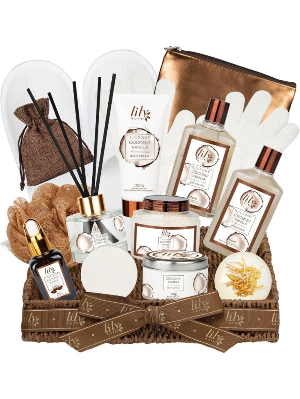Coconut Vanilla Spa Gift Set - Complete Relaxation Basket for Men & Women